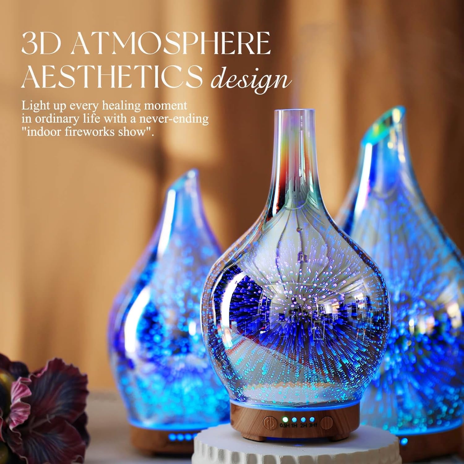 3D Essential Oil Diffuser Cool Mist Humidifier Ultrasonic Aromatherapy Diffuser,150Ml Last 6H,Auto Shut-Off,Air Refresh,Decoration for Home,Office,Yoga,Baby,Sleep