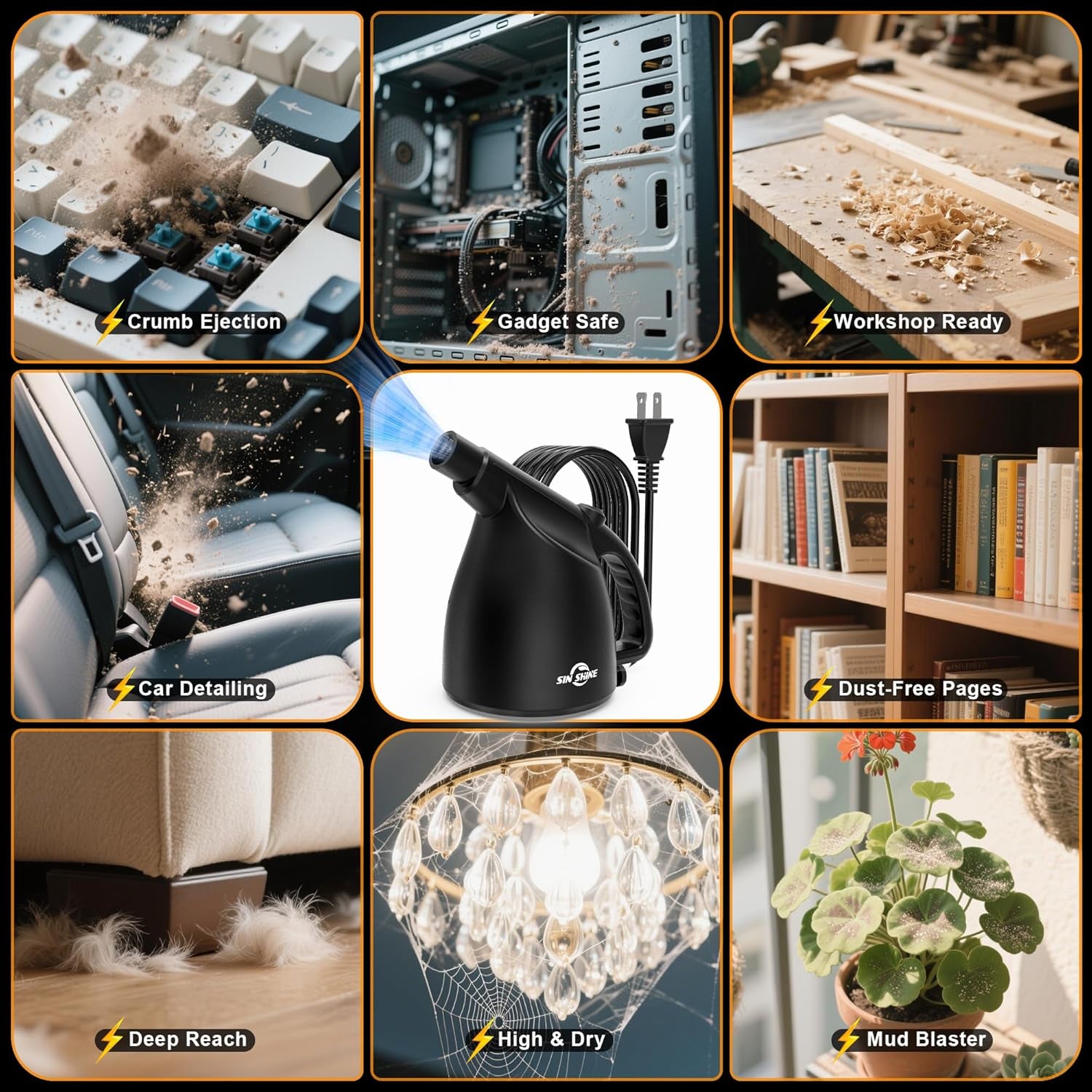 - Compressed Air 3.0- Multi-Use Electric Air Duster for Cleaning Dust, Hairs, Crumbs, Scraps for Laptop, Computer, Replaces Compressed Air Cans & Canned Air (Ad01-Black)