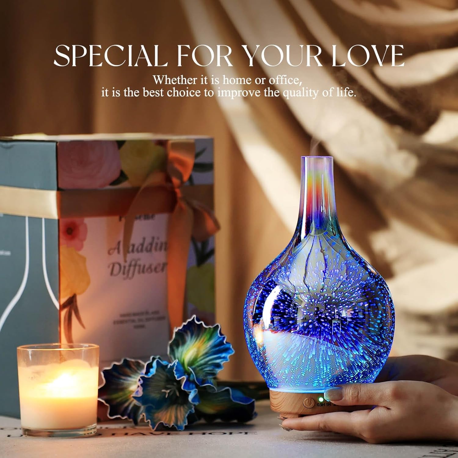 3D Essential Oil Diffuser Cool Mist Humidifier Ultrasonic Aromatherapy Diffuser,150Ml Last 6H,Auto Shut-Off,Air Refresh,Decoration for Home,Office,Yoga,Baby,Sleep